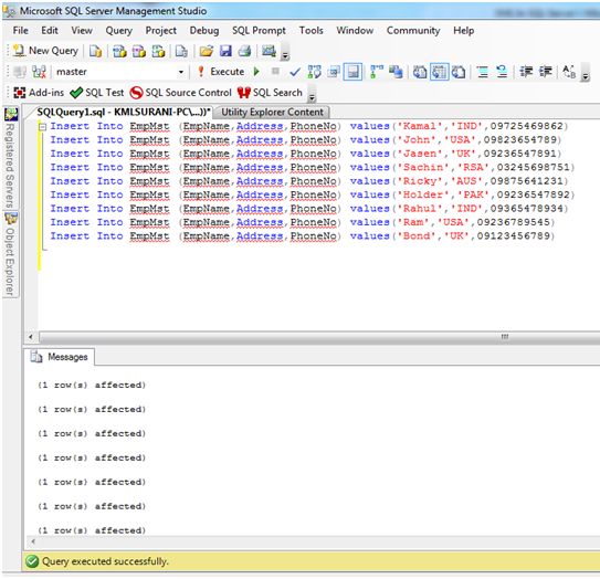 Insert Data of created Table 